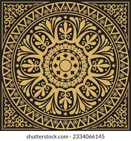 Vector gold square classical ornament of Ancient Greece and Roman Empire. Tile, Arabesque, Byzantine pattern.
