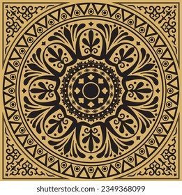 Vector gold square classical ornament of Ancient Greece and Roman Empire. Tile, Arabesque, Byzantine pattern.
