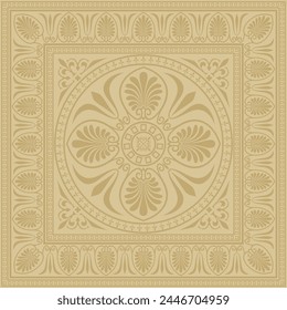 Vector gold square classical ornament of Ancient Greece and Roman Empire. Tile, Arabesque, Byzantine pattern