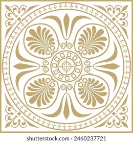 Vector gold square classical ornament of Ancient Greece and Roman Empire. Tile, Arabesque, Byzantine pattern