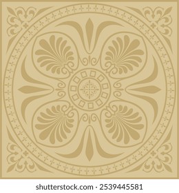 Vector gold square classical ornament of Ancient Greece and Roman Empire. Tile, Arabesque, Byzantine pattern