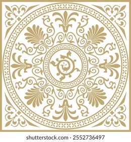 Vector gold square classical ornament of Ancient Greece and Roman Empire. Tile, Arabesque, Byzantine pattern