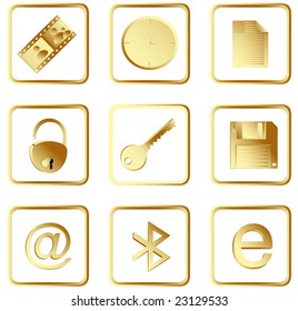 Vector of the gold square web buttons set 3