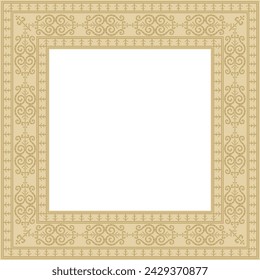 Vector gold square Yakut ornament. An endless rectangular border, a frame of the northern peoples of the Far East.