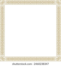 Vector gold square Yakut ornament. An endless rectangular border, a frame of the northern peoples of the Far East.