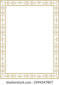 Vector gold square Yakut ornament. An endless rectangular border, a frame of the northern peoples of the Far East.