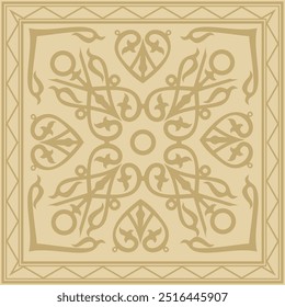 Ornamento Yakut quadrado de ouro vetorial. Uma interminável fronteira retangular, uma moldura dos povos do norte do Extremo Oriente.