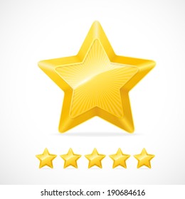 Vector gold star and five stars set on white