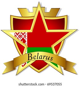 vector gold star to the flag of  Belarus on the background of the shield