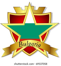 vector gold star to the flag of  Bulgaria on the background of the shield