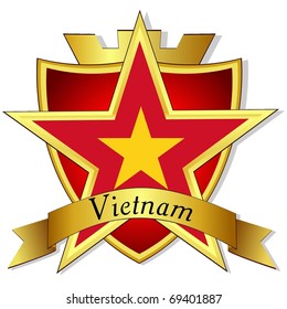 vector gold star to the flag of Vietnam  on the background of the shield