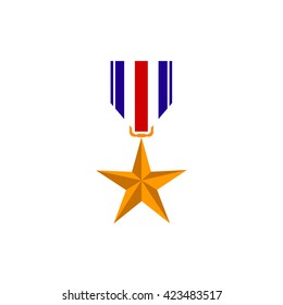 Vector gold star on striped strap. Isolated on white.