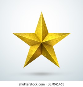 Vector gold star with sparkling tinsel isolated on white. Festive and festal looking five-point star. Cool decorative element for a christmas postcard or poster.