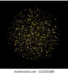 Vector Gold Stars Confetti, Christmas Celebration Background. Bright Sparkles New Year Birthday Party Frame. Magic Ads Sale Banner Falling Down Gold Stars Pattern. Sparkling Glitter, Winter Holiday