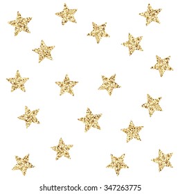 Estrellas de oro vectorial con efecto secuencial, hechas de cuadrados multicolores.