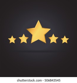 Vector Gold Stars Icon. 5 gold stars on dark background. 