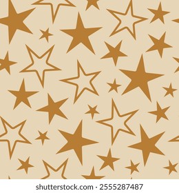 Vector gold stars on cream ditsy background pattern print. Ideal for gifts and decorations. Perfect for fabric, wallpaper, wrapping, scrapbooking and stationery. Surface pattern design.