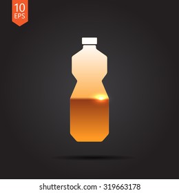 Vector gold sunflower oil bottle template on dark background 
