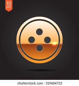 Vector gold tailor button icon on dark background 