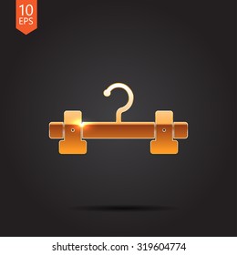 Vector gold tailor hanger icon on dark background 