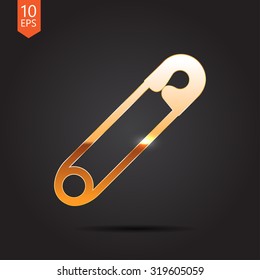 Vector gold tailor pin icon on dark background 