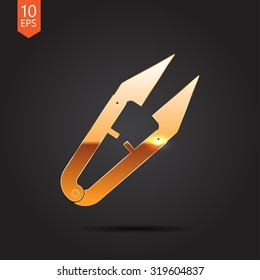 Vector gold tailor seam ripper icon on dark background 