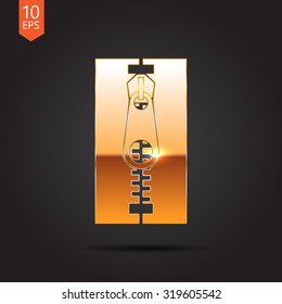 Vector gold tailor zipper icon on dark background 