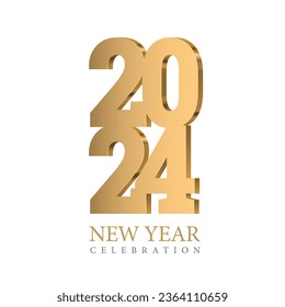 Vector gold text Design 2024. Golden 3d numbers. New year 2024 celebrations template greeting card or poster isolated on a white background