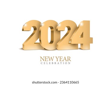 Texto de oro vectorial Diseño 2024. Números dorados de 3d. Tarjeta de felicitación o afiche de la plantilla de celebraciones del año 2024 aislado en un fondo blanco