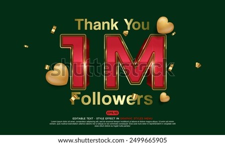Vector gold text effect 1M social media followers and subscribers thank you post design