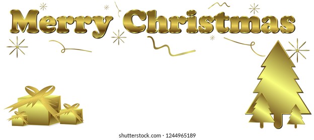 Vector Gold text Merry Christmas design banner template.
