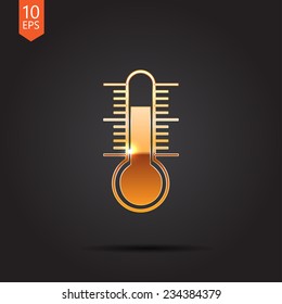 Vector gold thermometer icon isolated on dark background. Eps10