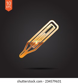 Vector gold thermometer icon isolated on dark background. Eps10