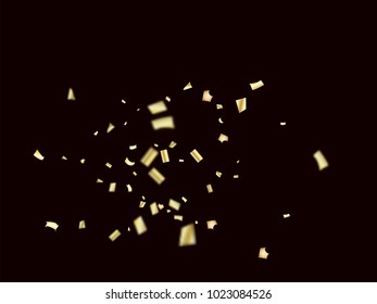 Vector Gold Tinsel Confetti Falling. Christmas, New Year, Birthday Party Celebration Ornament Decor. Falling Down Sparkling Gold Foil Tinsel Vector Confetti Light. Abstract Magic Elegant Frame.