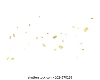 Vector Gold Tinsel Confetti Falling. Christmas, New Year, Birthday Party Celebration Ornament Decor. Falling Down Fairy Festival Gold Foil Tinsel Vector Confetti. Abstract Magic Elegant Frame.