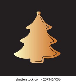 Vector gold toy, decoration in form of pine, fir, xmas tree, in flat style. Clipart for Merry Christmas, New Year decor