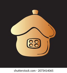 Vector gold toy, decoration in form of house for xmas tree, in flat style. Clipart for Merry Christmas, New Year decor