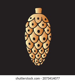 Juguete de oro vectorial, decoración en forma de cono de abeto para árbol de navidad, en estilo plano. Clipart para Feliz Navidad y decoración de Año Nuevo