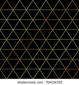 Vector gold triangles outline seamless pattern on the black background. Abstract geometric design.