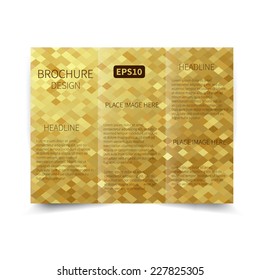 Vector gold tri-fold brochure design template with abstract geometric background EPS10 Tri-Fold Mock up & back Brochure Design 