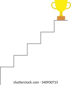 Vector gold trophy on top of stairs.