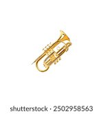 Vector Gold Trumpet. Musical instrument. 3D effect vector. Polished Brass Trumpet on a white background. brass trumpet over white background
