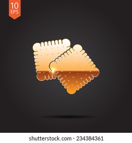 Vector gold two biscuits icon isolated on dark background. Eps10
