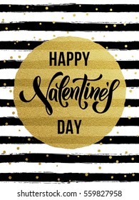 Vector gold Valentine Day text lettering with golden dots and watercolor white and black for luxurious greeting card.