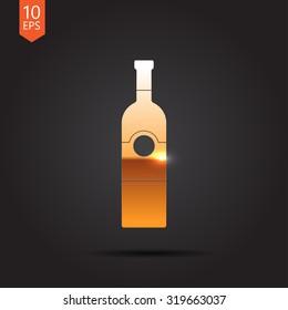 Vector gold vine bottle template on dark background 