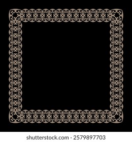 Vector gold vintage border frame in Victorian style on black background. Rectangle ornament. Square frame. Ornate gold Lace frame for square surfaces, invitations, textiles, embroider, stained glass 