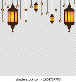 Vector Gold vintage luminous lanterns. Shining Arabic lamps. Isolated on Effects of transparent vector background.