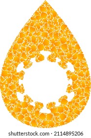 Vector gold virus drop mosaic icon. Virus drop is isolated on a white background. Gold particles collage based on virus drop icon. Collage virus drop iconic image is made from yellow elements.