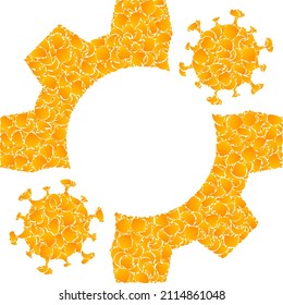 Vector gold virus mechanics mosaic icon. Virus mechanics is isolated on a white background. Gold items mosaic based on virus mechanics icon.
