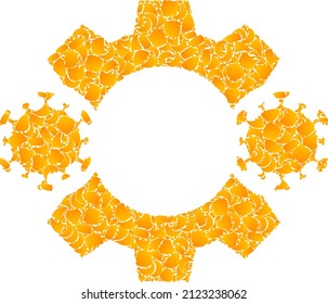 Vector gold virus nanobot mosaic icon. Virus nanobot is isolated on a white background. Gold particles mosaic based on virus nanobot icon.